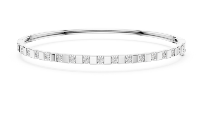 Minimal round diamond bangle bracelet in gold with delicate lab grown diamonds by Signora Jewels