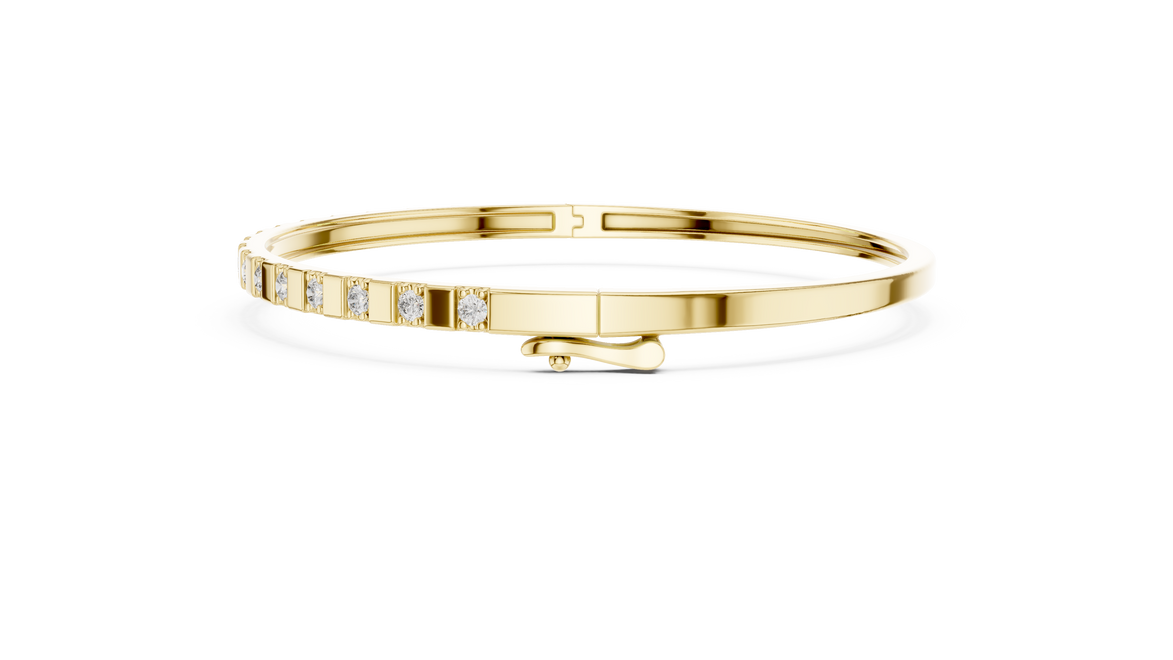 Minimal round diamond bangle bracelet in gold with delicate lab grown diamonds by Signora Jewels