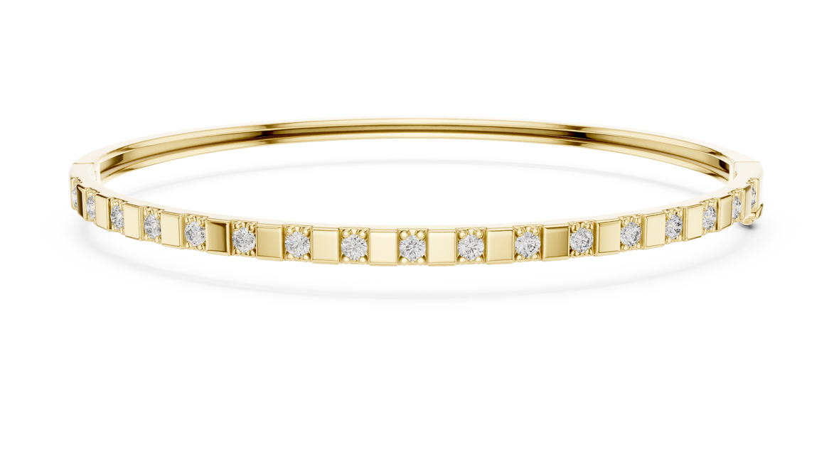 Minimal round diamond bangle bracelet in gold with delicate lab grown diamonds by Signora Jewels