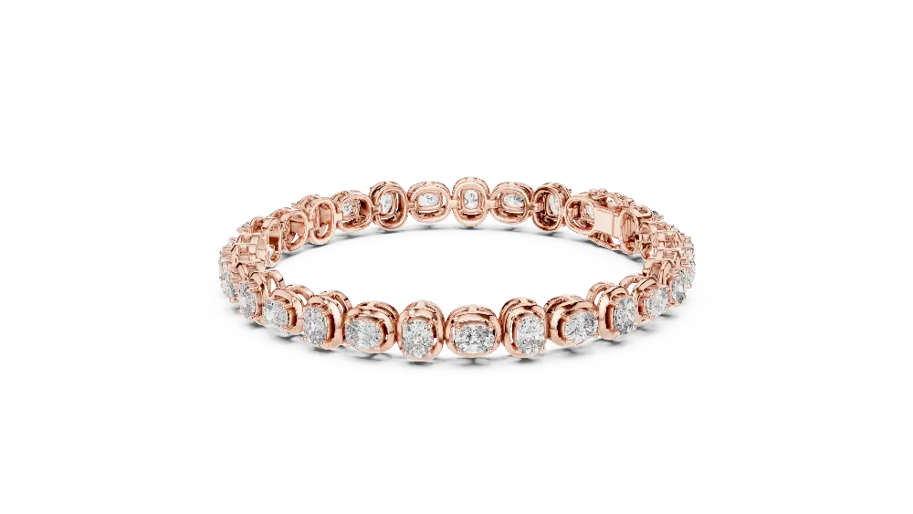 Rose gold bracelet with diamonds on a white background