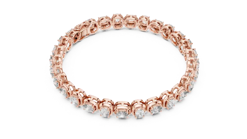 Rose gold bracelet with diamonds on a white background