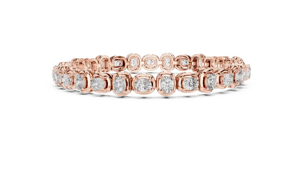 Rose gold bracelet with diamonds on a white background