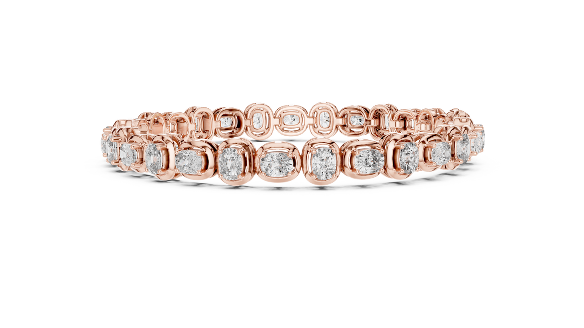 Rose gold bracelet with diamonds on a white background