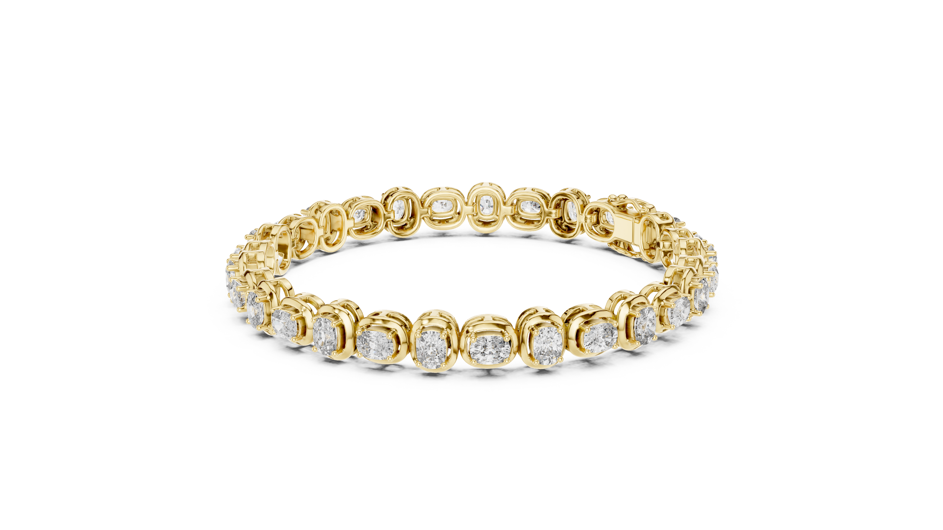 Gold bracelet with diamonds on a white background