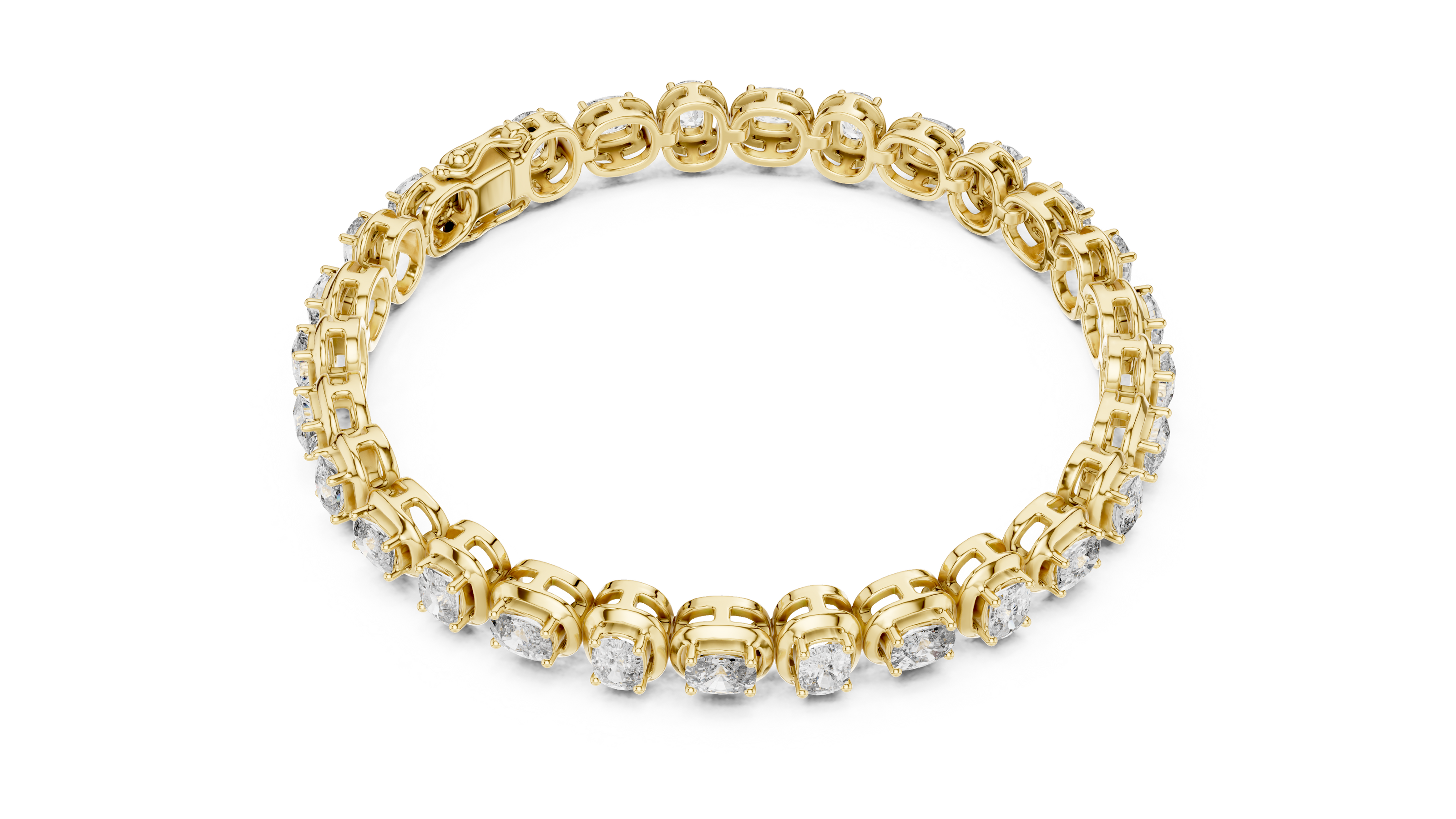 Gold bracelet with clear stones on a white background