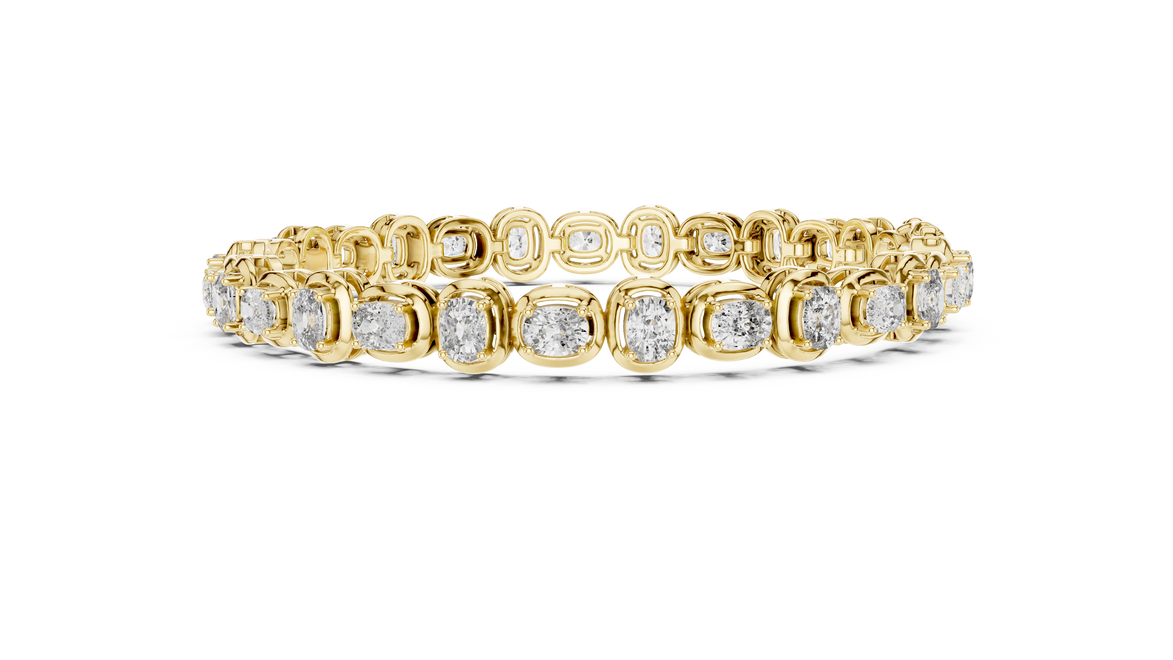 Gold bracelet with diamond accents on a white background