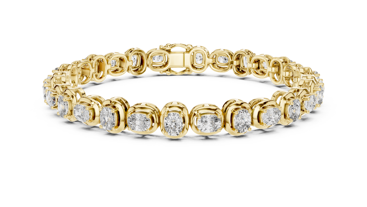 Gold bracelet with diamond accents on a white background