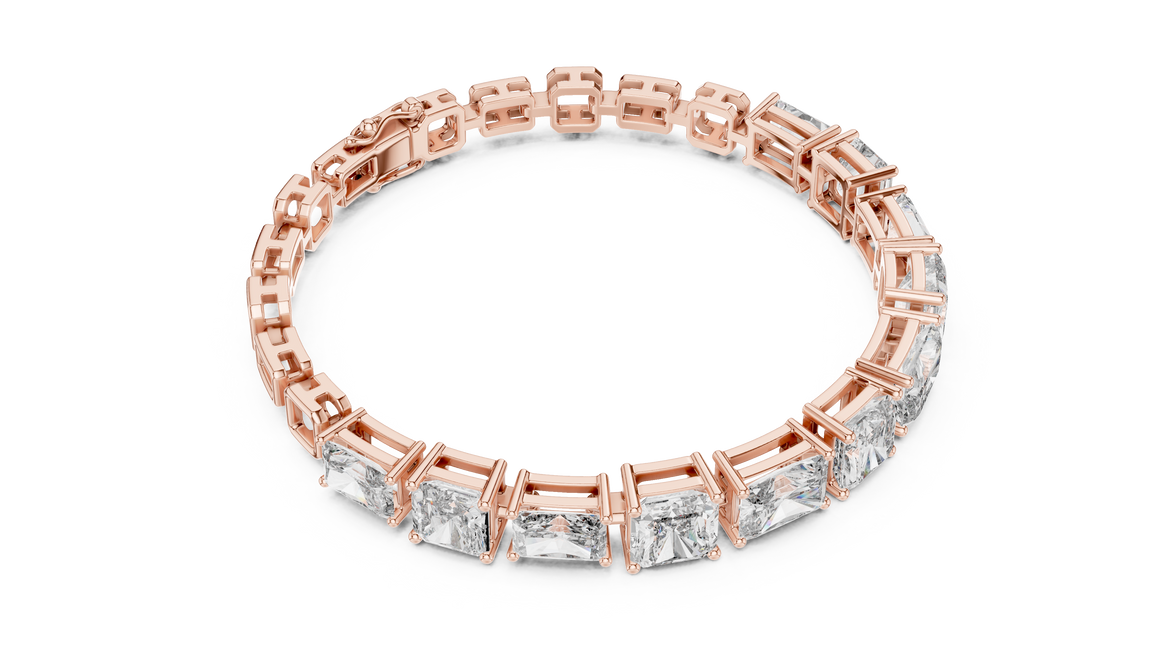 Diamond bracelet with baguette-cut stones on a white background