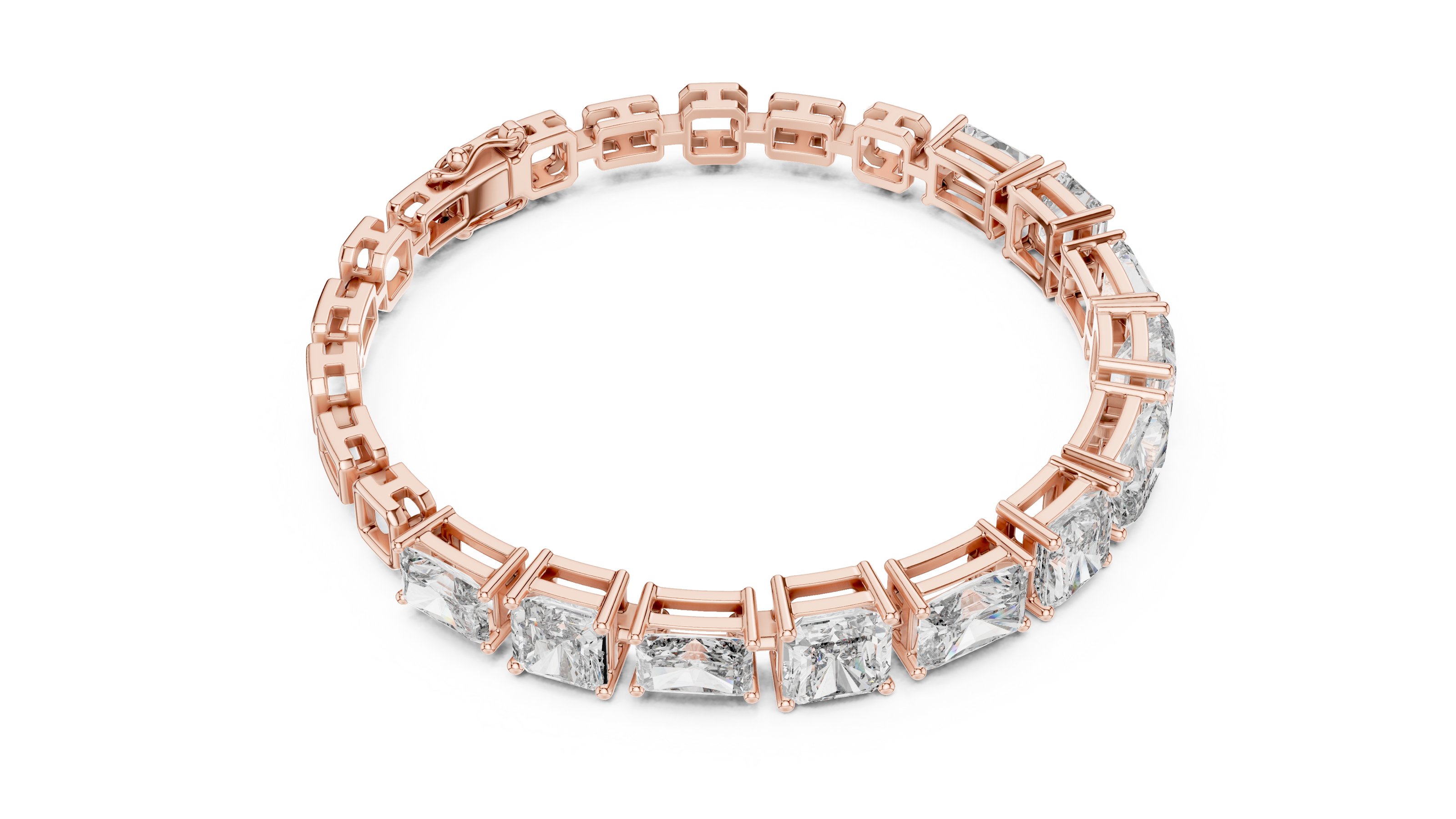 Diamond bracelet with baguette-cut stones on a white background