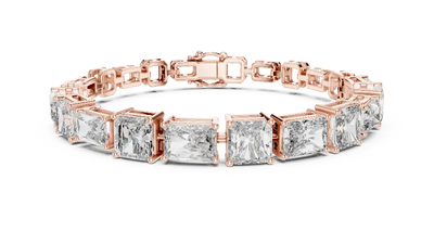 Rose gold bracelet with square-cut diamonds on a white background