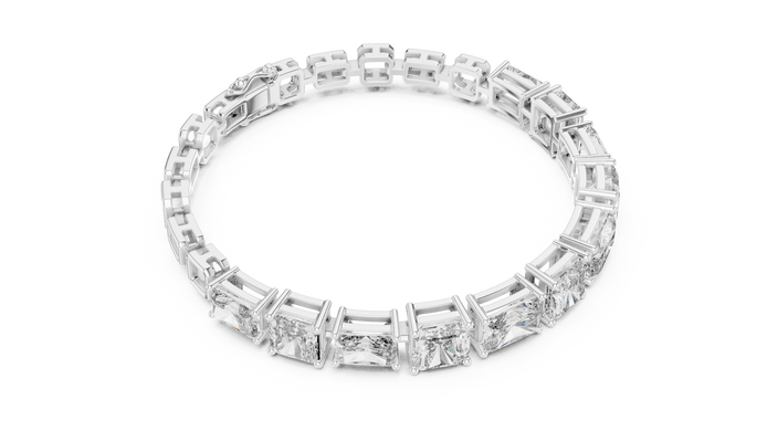 Diamond bracelet with baguette-cut stones on a white background