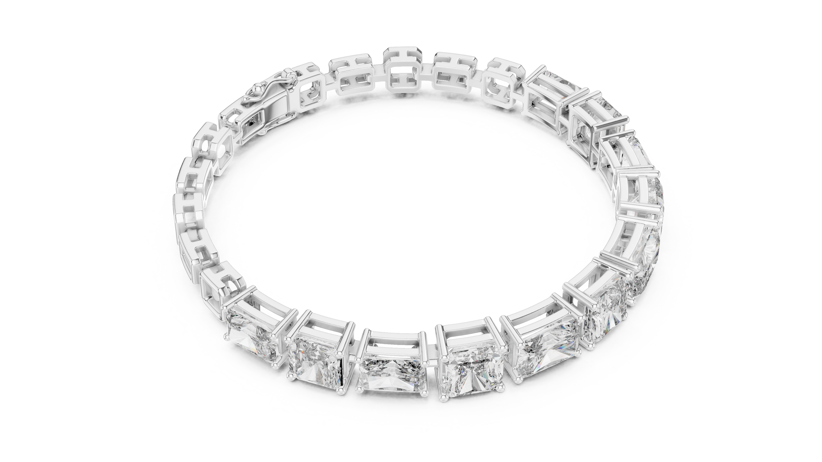 Diamond bracelet with baguette-cut stones on a white background