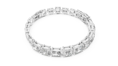 Diamond bracelet with baguette-cut stones on a white background
