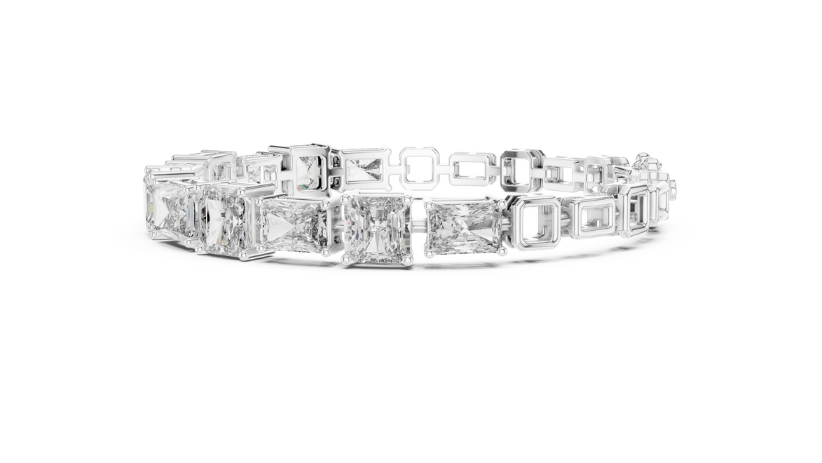 Diamond bracelet with rectangular stones on a white background