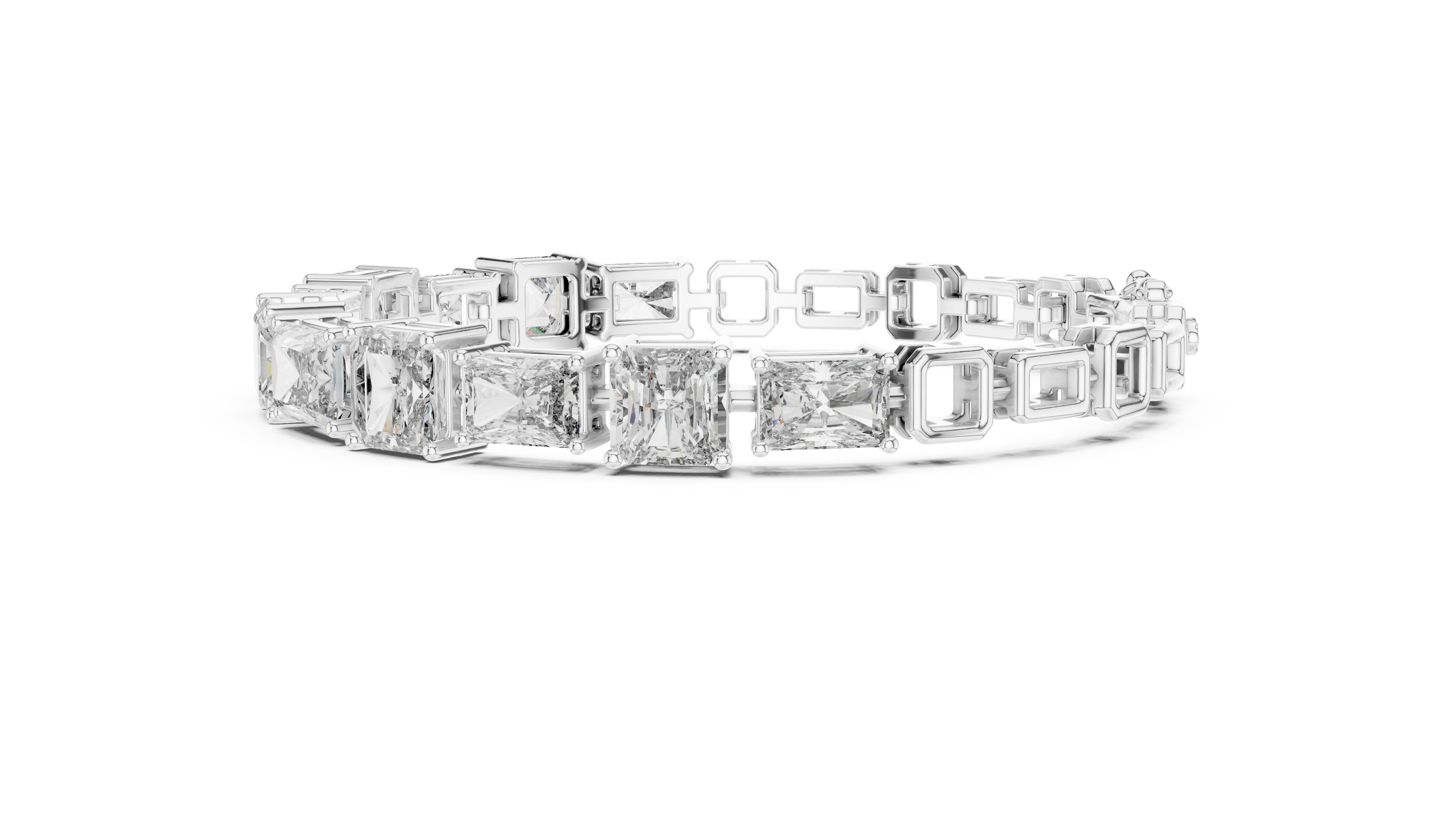 Diamond bracelet with rectangular stones on a white background