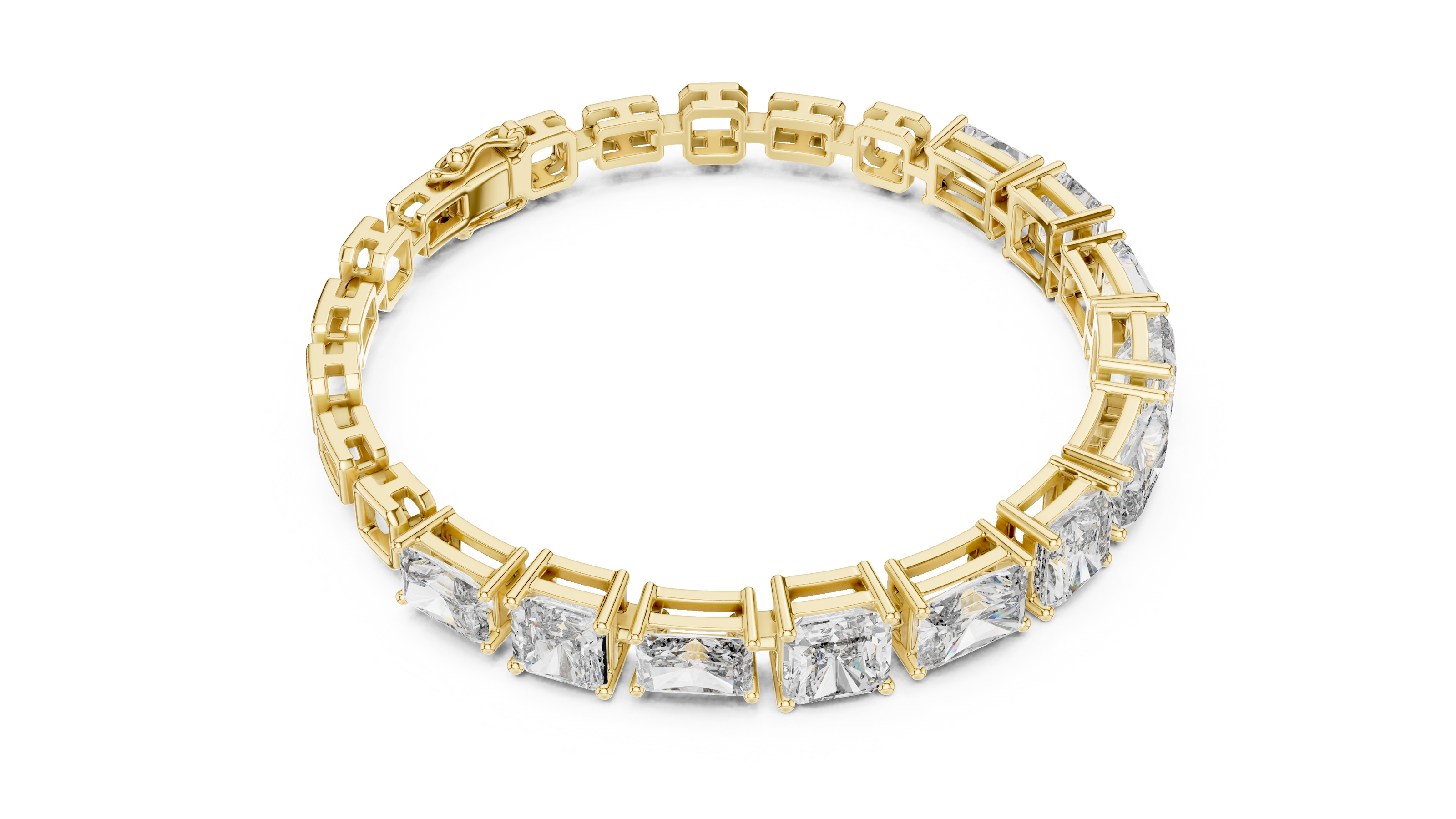 Diamond bracelet with baguette-cut stones on a white background