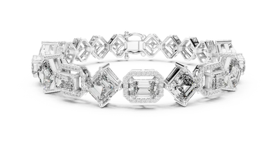 Diamond bracelet with various cut diamonds on a white background