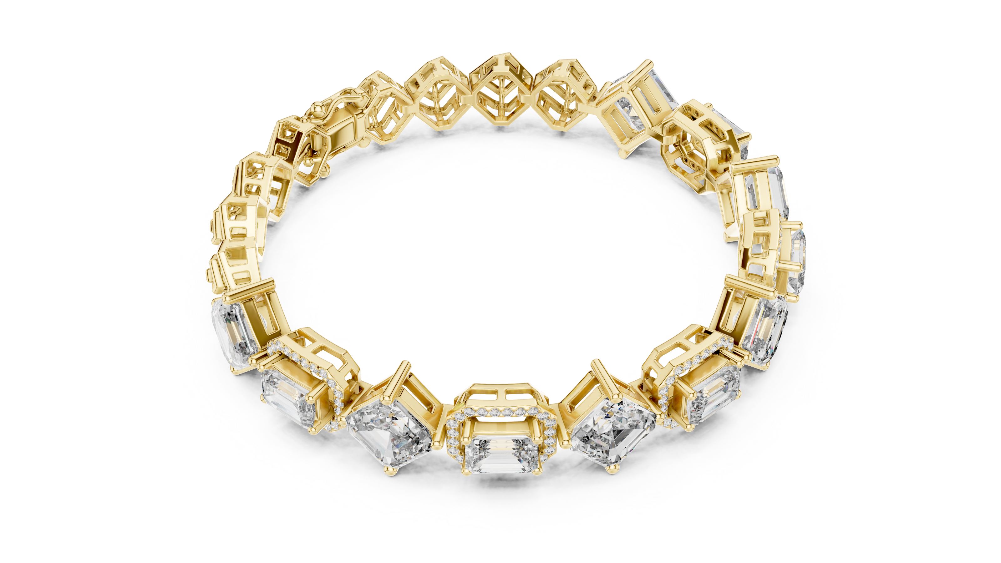 Gold and diamond bracelet on a white background