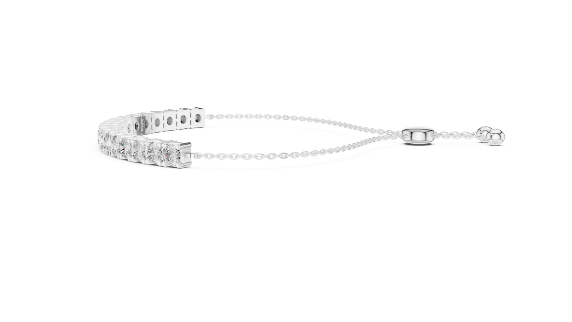 Silver bracelet with small diamonds on a white background