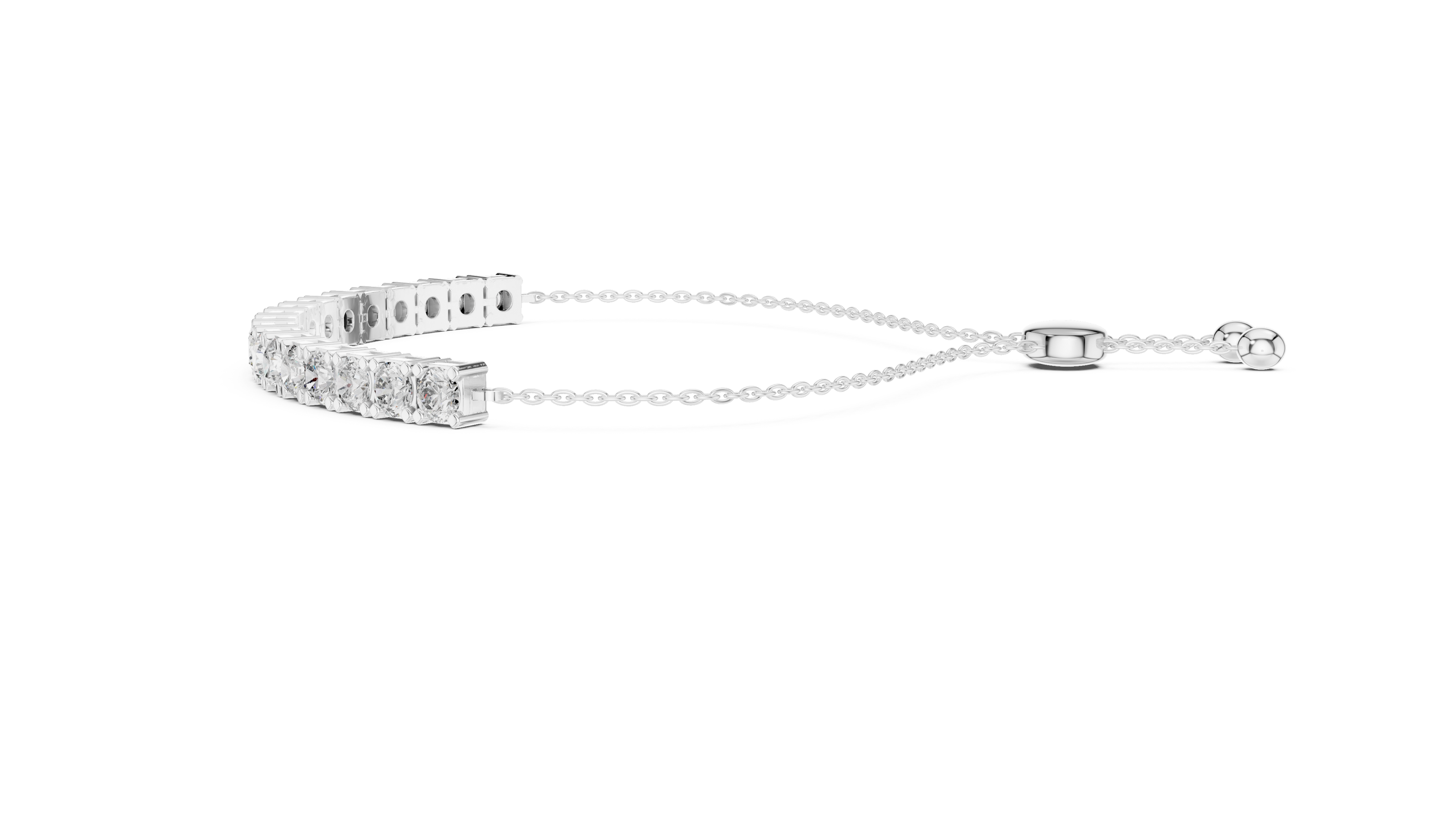 Silver bracelet with small diamonds on a white background
