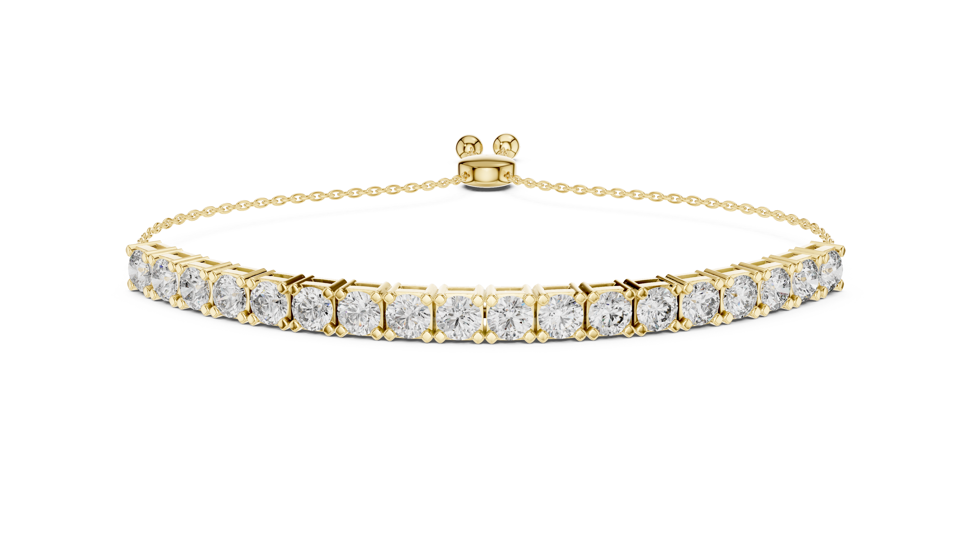 Rose gold bracelet with clear gemstones on a white background