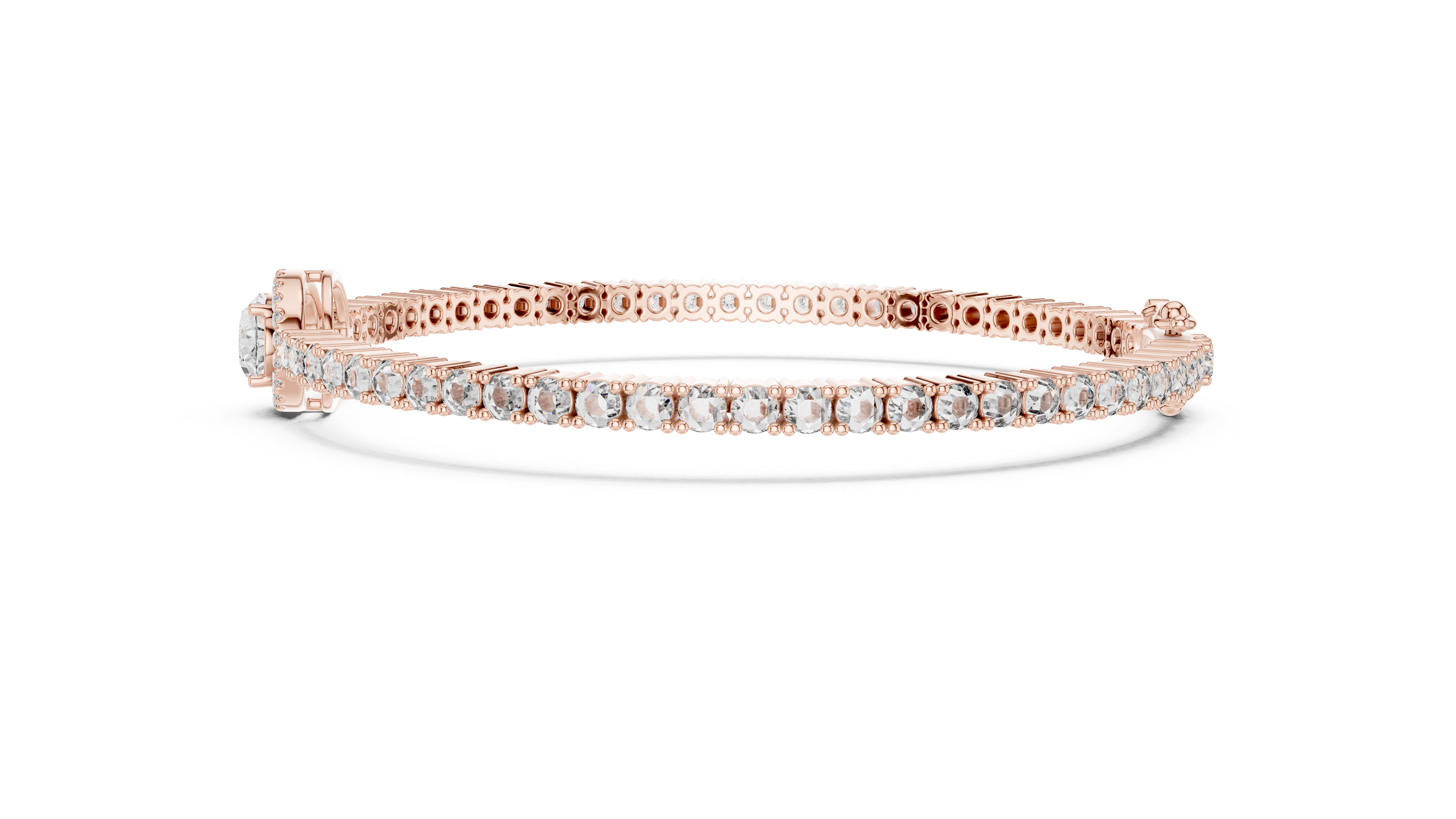 Rose gold bracelet with diamonds on a white background