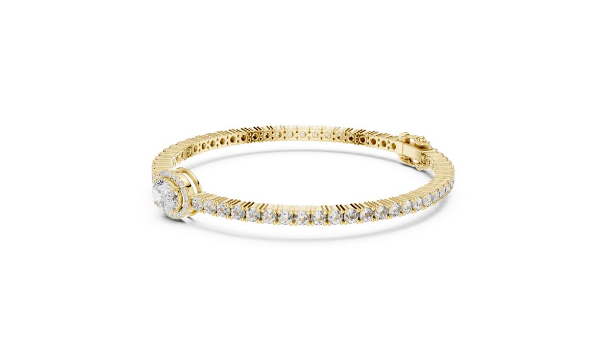 Gold ring with embedded diamonds on a white background