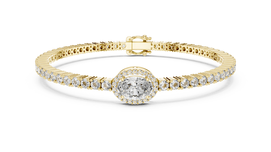Round Halo Diamond Tennis Bracelet in Yellow  Gold