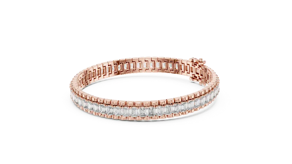 Rose gold bracelet with diamond accents on a white background