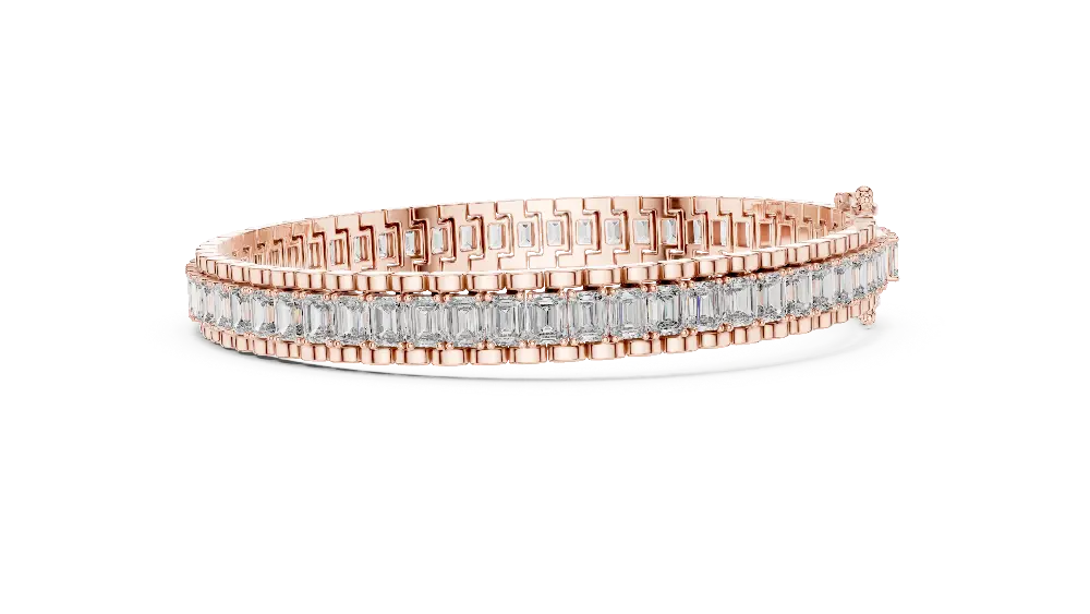 Rose gold bracelet with diamonds on a white background