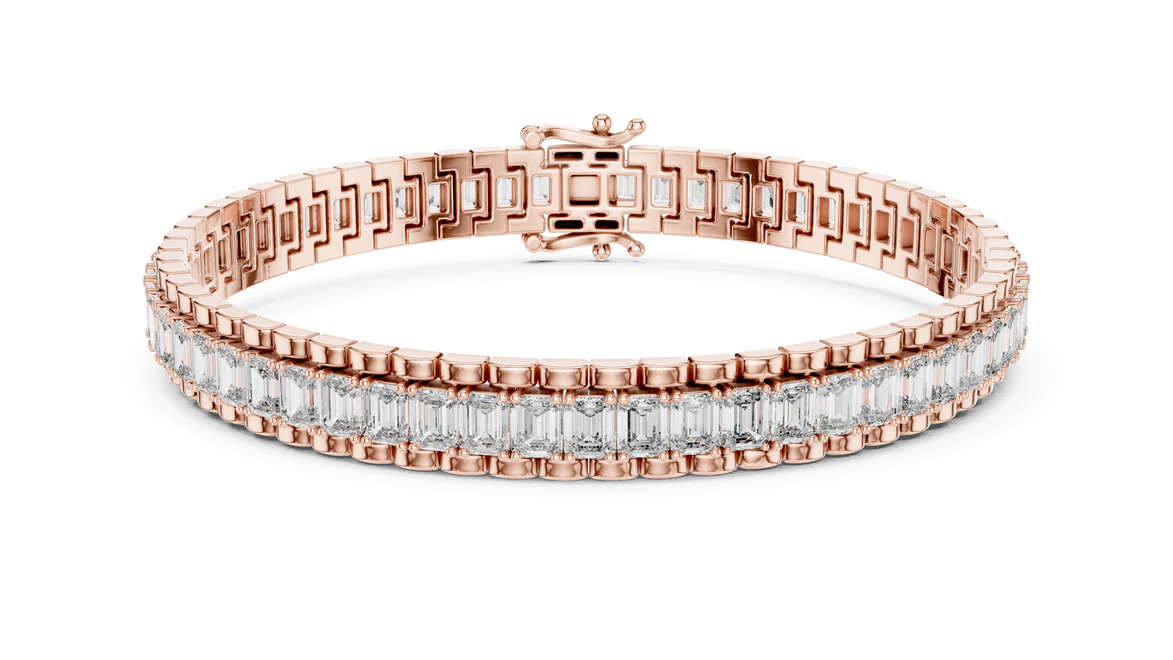 Lab grown round diamond tennis bracelet available in yellow gold white gold and rose gold with 49 brilliant diamonds in elegant collet setting