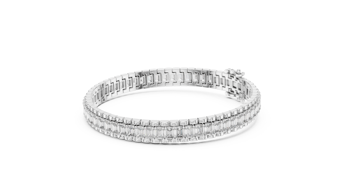 Lab grown round diamond tennis bracelet available in yellow gold white gold and rose gold with 49 brilliant diamonds in elegant collet setting