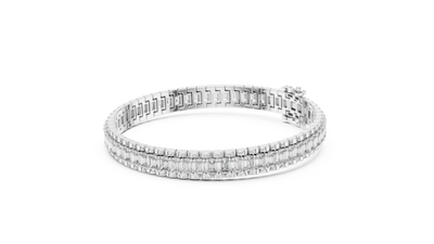 Lab grown round diamond tennis bracelet available in yellow gold white gold and rose gold with 49 brilliant diamonds in elegant collet setting