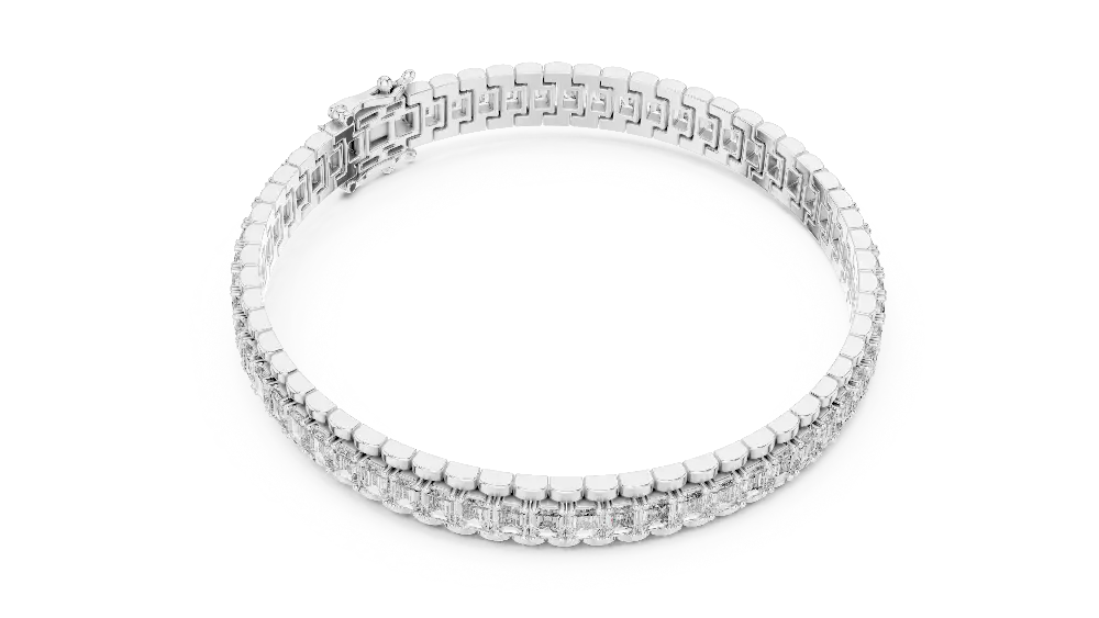 Silver bracelet with clear stones on a white background