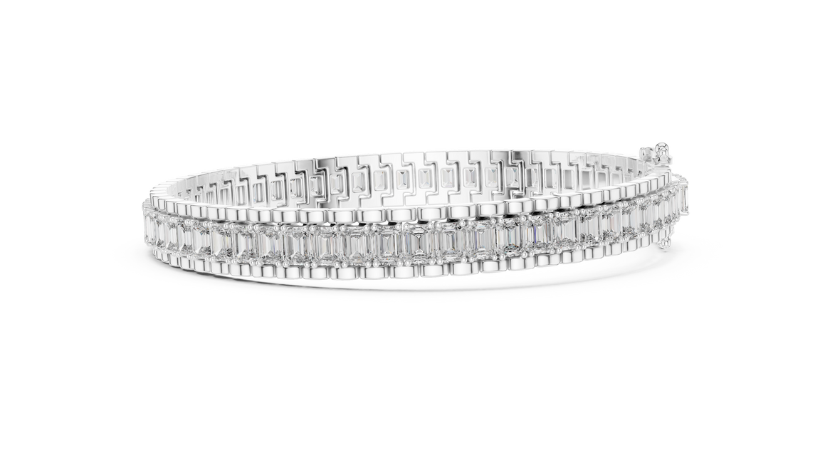 Lab grown round diamond tennis bracelet available in yellow gold white gold and rose gold with 49 brilliant diamonds in elegant collet setting