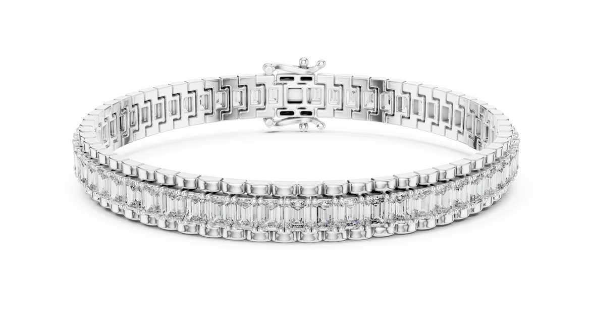 Lab grown round diamond tennis bracelet available in yellow gold white gold and rose gold with 49 brilliant diamonds in elegant collet setting
