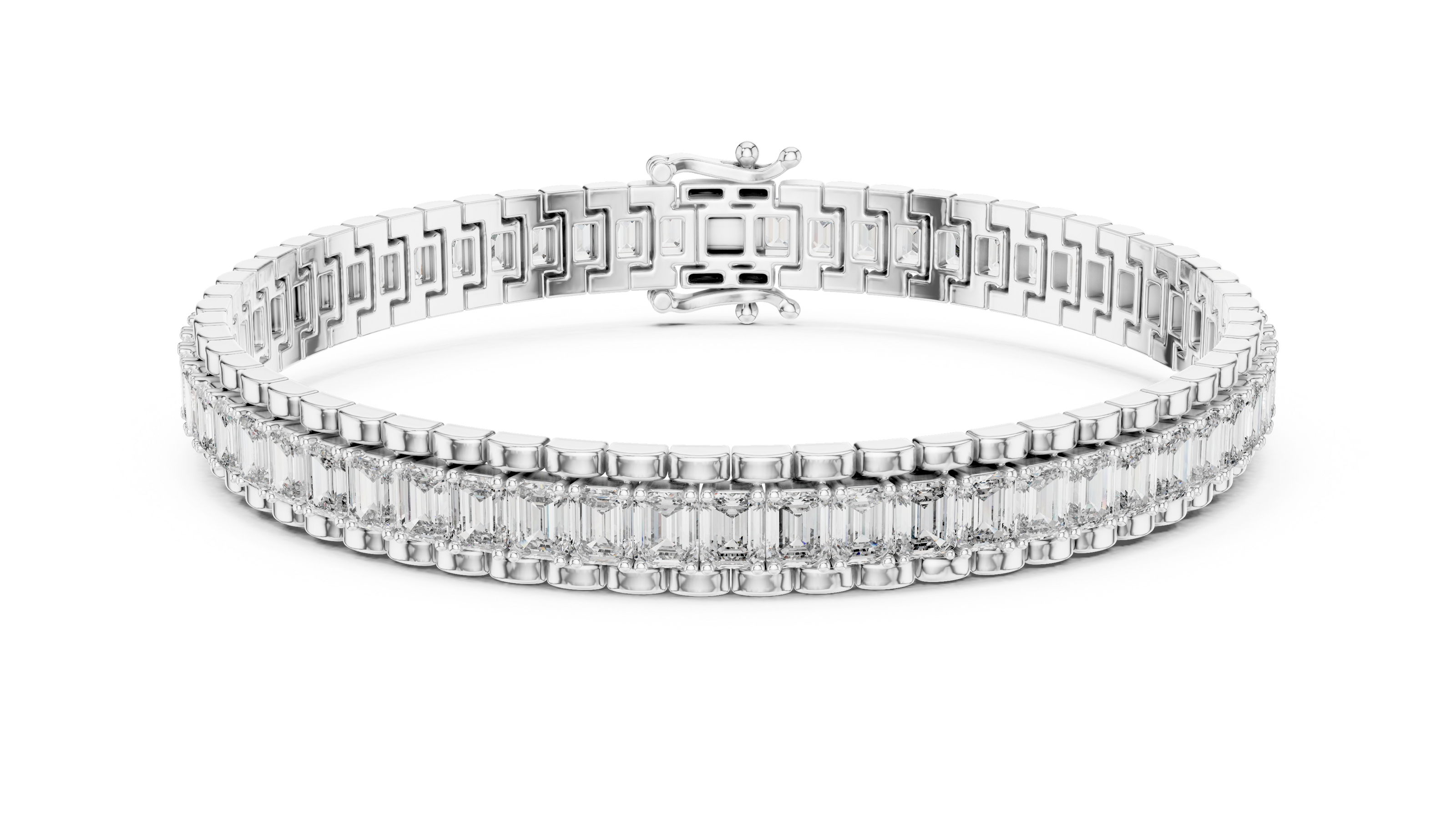 Lab grown round diamond tennis bracelet available in yellow gold white gold and rose gold with 49 brilliant diamonds in elegant collet setting