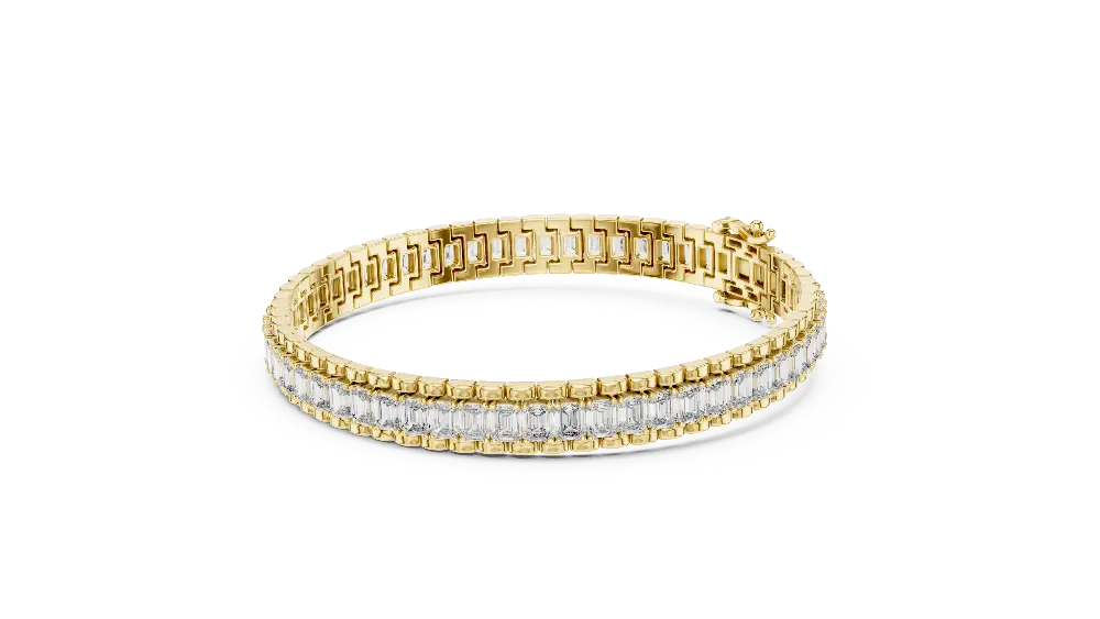 Gold bracelet with diamond accents on a white background