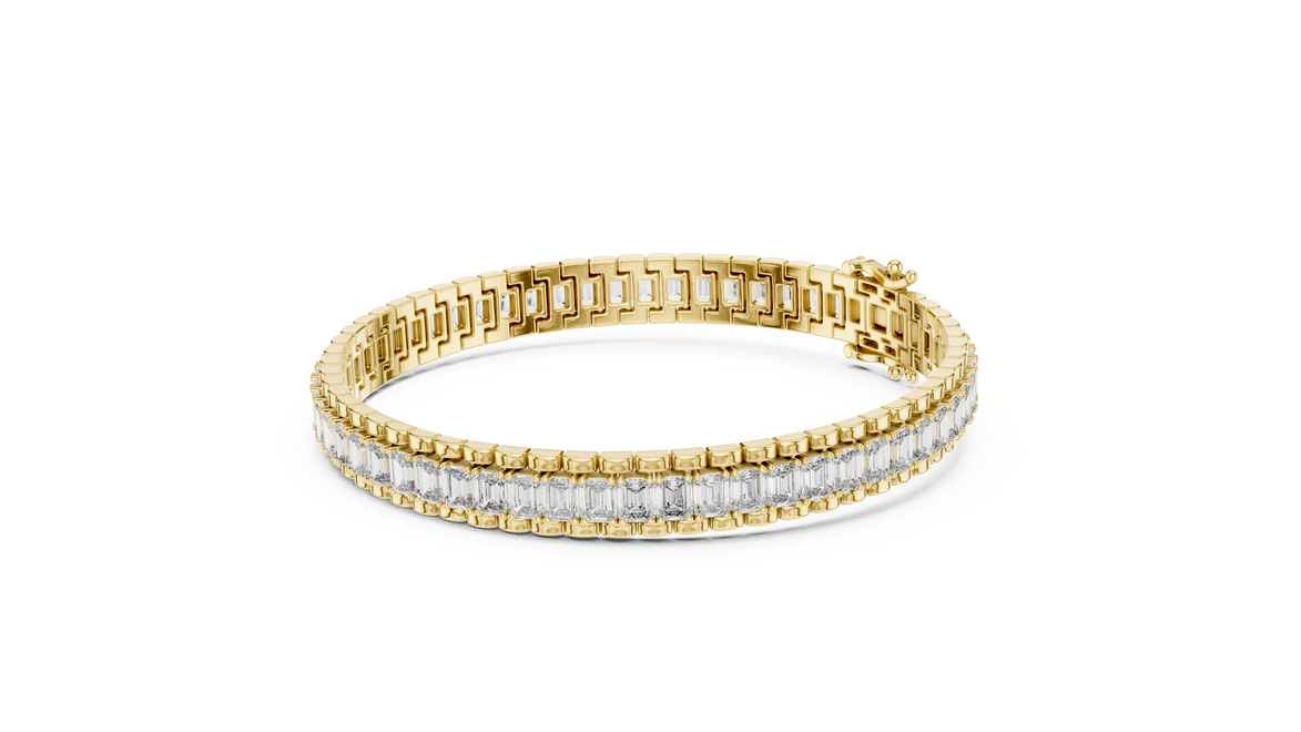 Lab grown round diamond tennis bracelet available in yellow gold white gold and rose gold with 49 brilliant diamonds in elegant collet setting