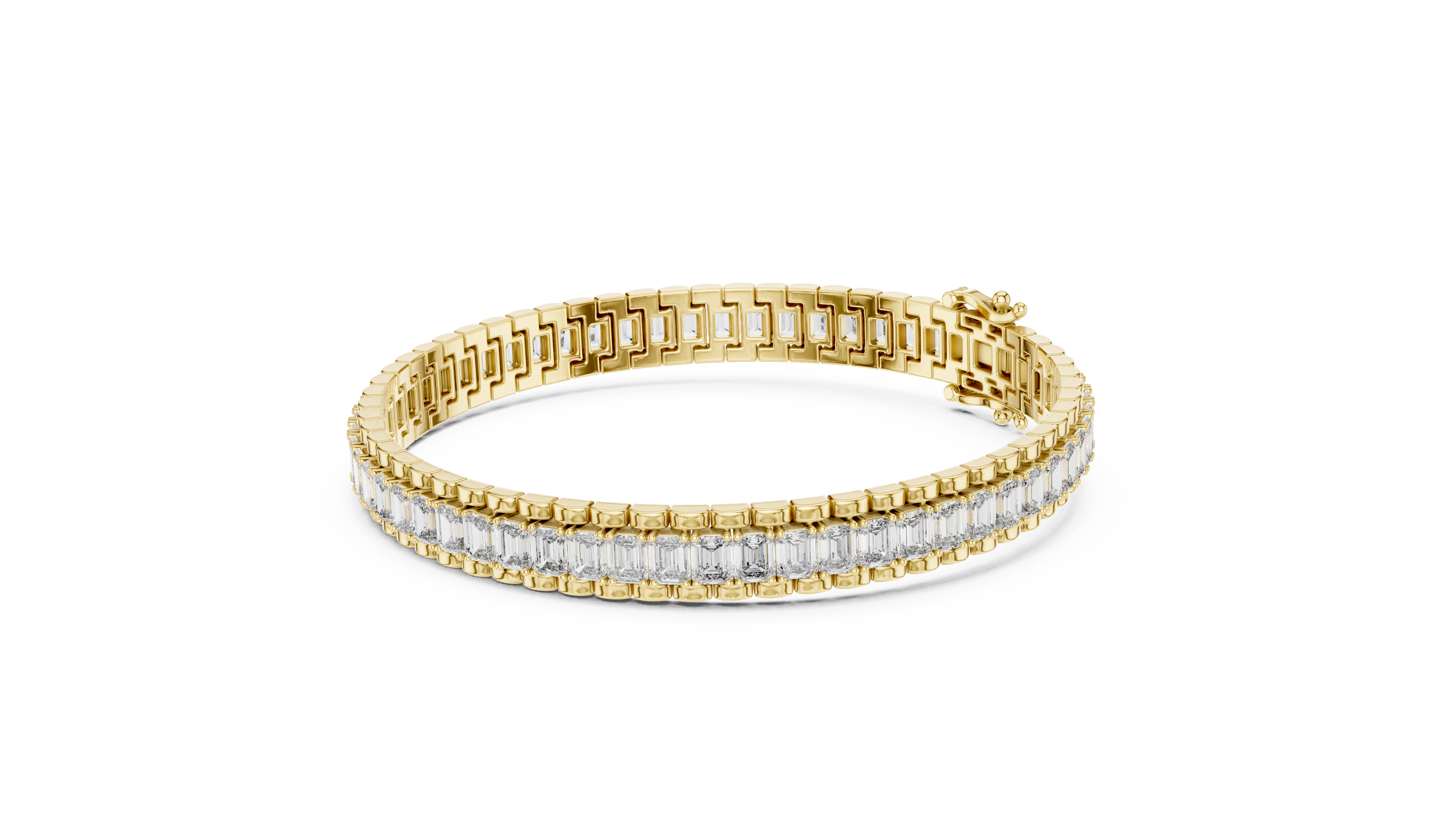 Lab grown round diamond tennis bracelet available in yellow gold white gold and rose gold with 49 brilliant diamonds in elegant collet setting