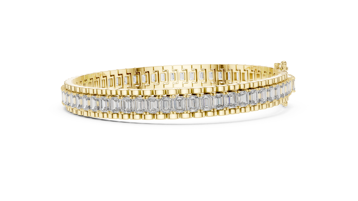 Lab grown round diamond tennis bracelet available in yellow gold white gold and rose gold with 49 brilliant diamonds in elegant collet setting