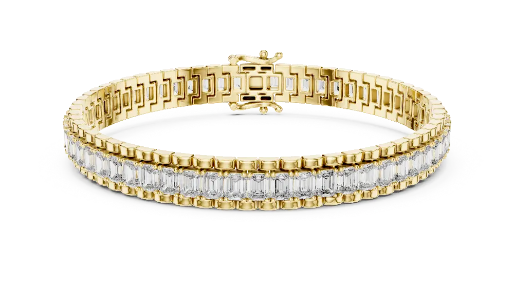 Gold bracelet with diamond accents on a white background
