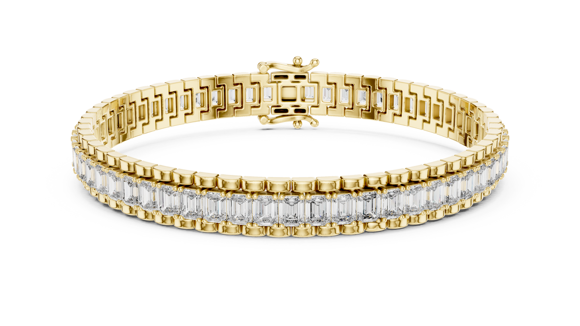 Lab grown round diamond tennis bracelet available in yellow gold white gold and rose gold with 49 brilliant diamonds in elegant collet setting
