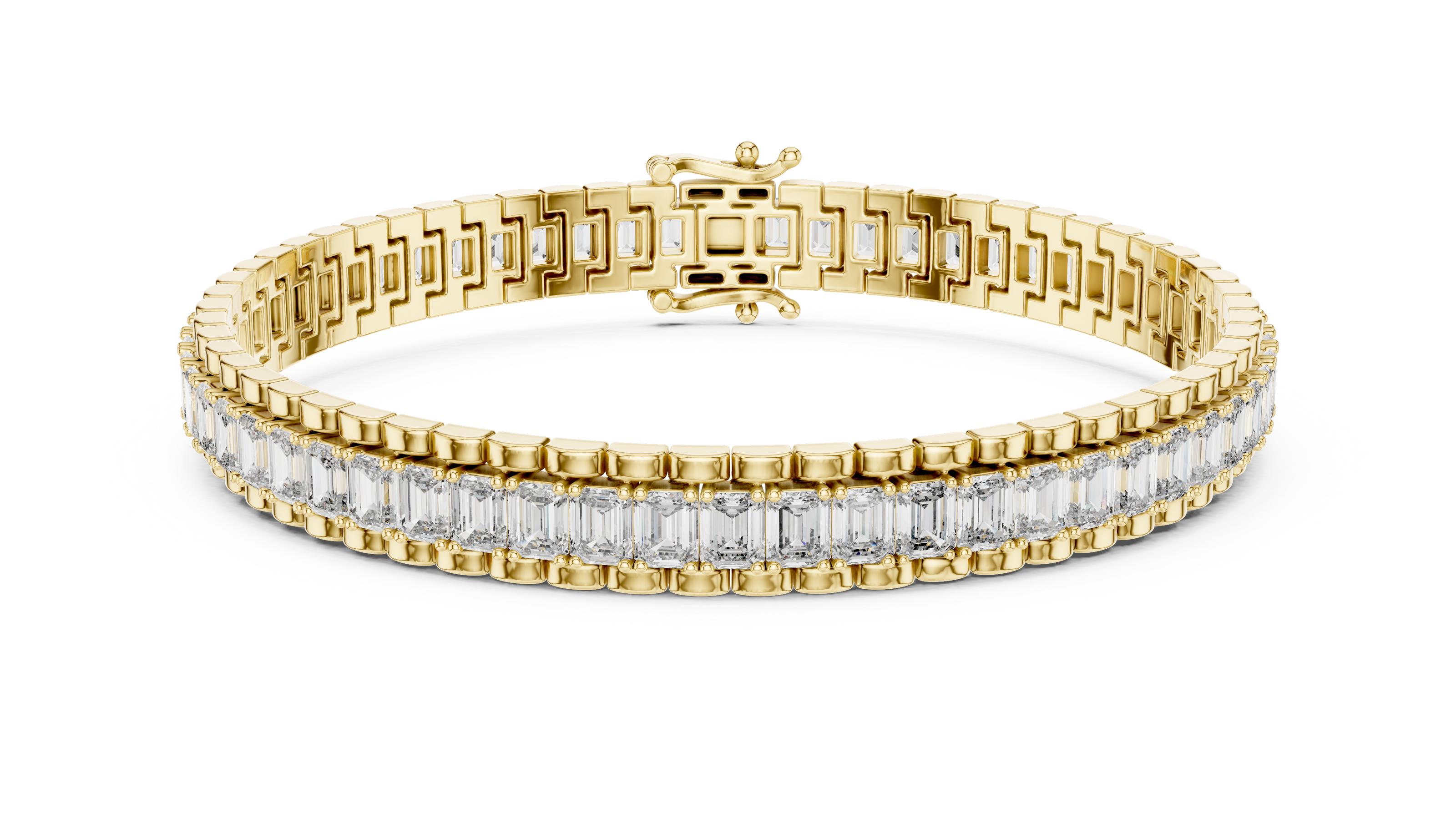Lab grown round diamond tennis bracelet available in yellow gold white gold and rose gold with 49 brilliant diamonds in elegant collet setting
