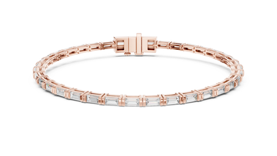 Rose gold bracelet with clear stones on a white background