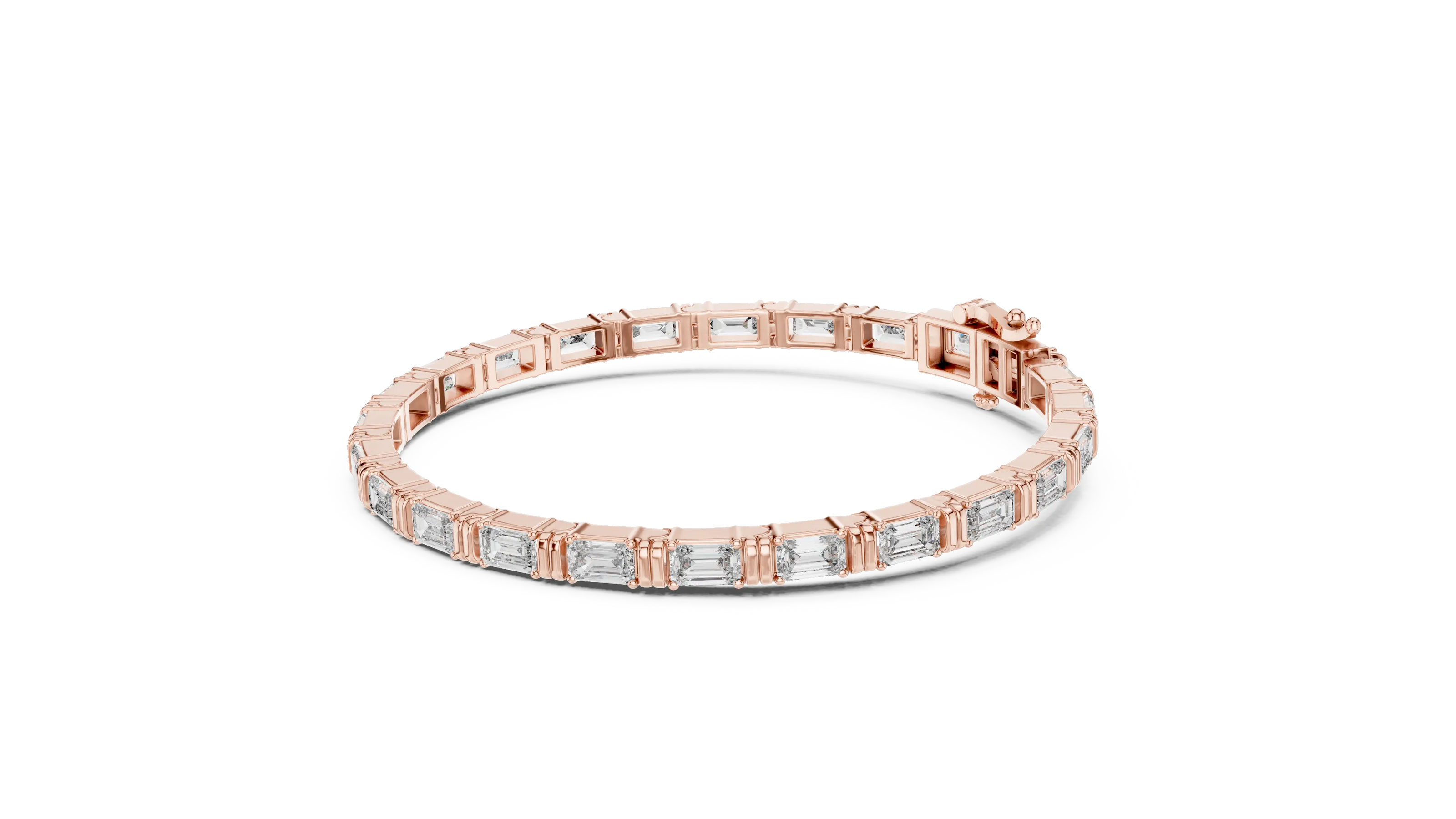 Rose gold bracelet with diamond accents on a white background