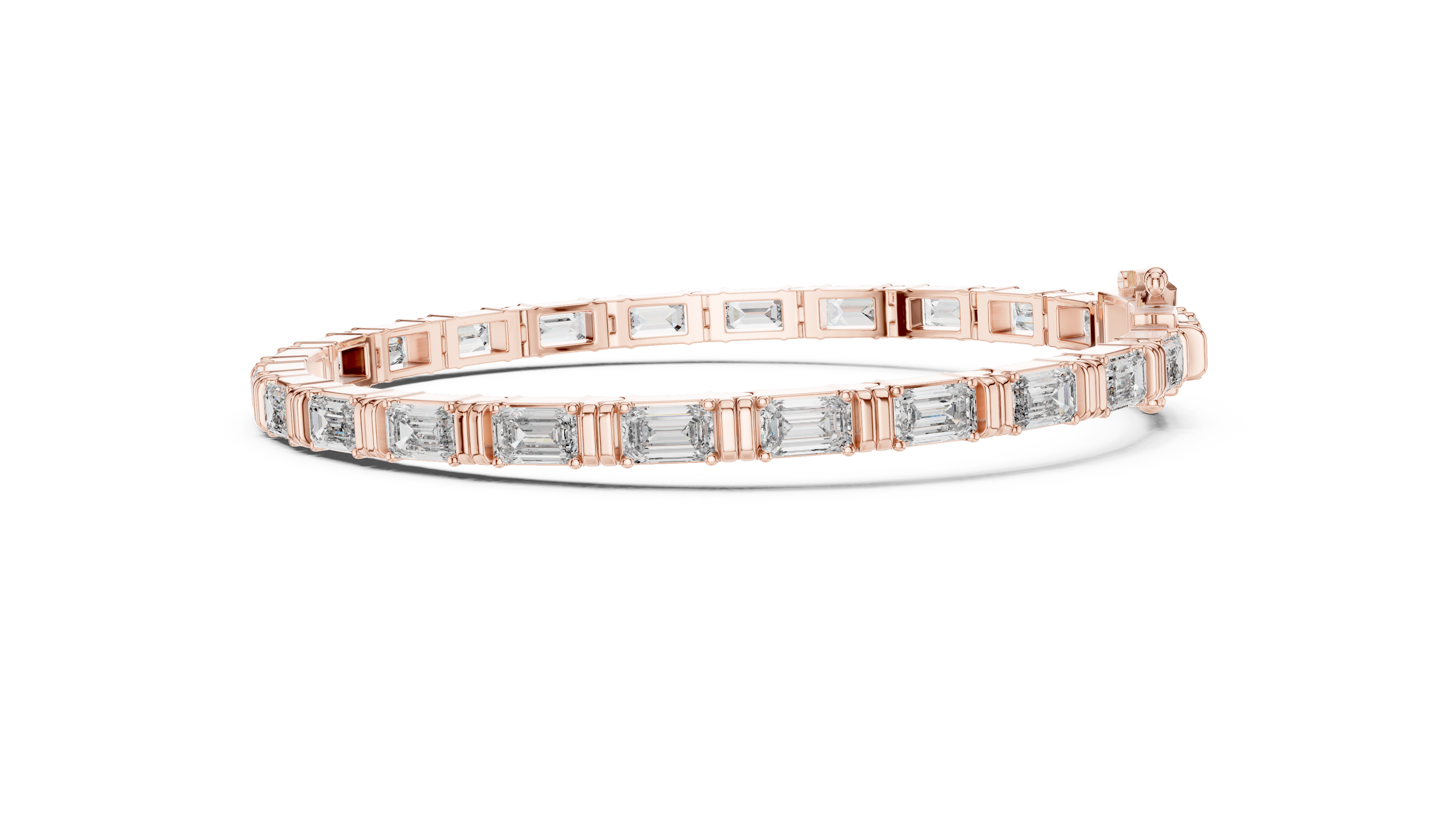Rose gold bracelet with diamond accents on a white background