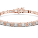 Emerald cut lab grown diamond tennis bracelet in yellow gold white gold and rose gold with sleek modern diamond layout