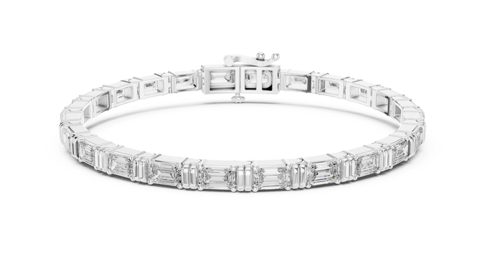 Diamond bracelet with baguette-cut stones on a white background