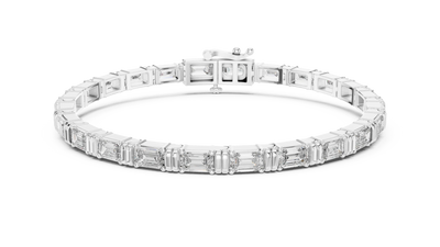 Diamond bracelet with baguette-cut stones on a white background